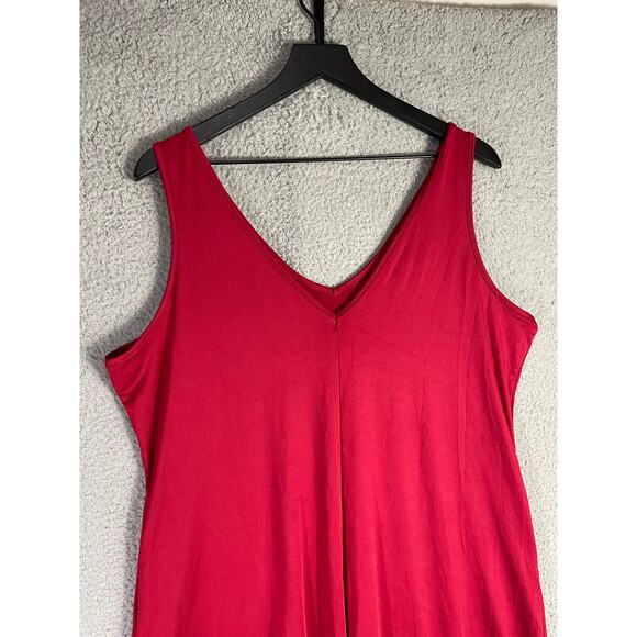 Red Sleeveless Swing Tank Dress XL V Neck Jersey Knit Casual Summer Minimalist - Picture 7 of 7